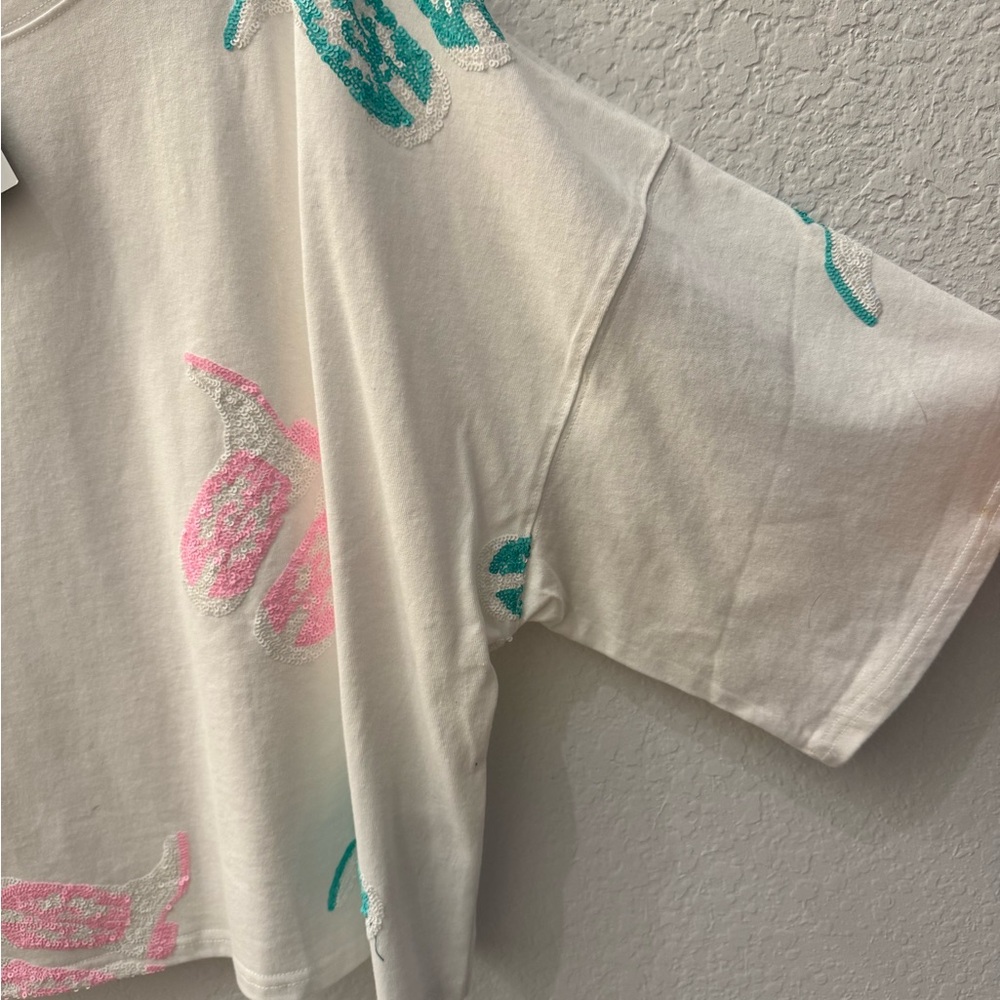 Peach Love California Sequin Cowgirl Boot T-Shirt - Picture 4 of 5